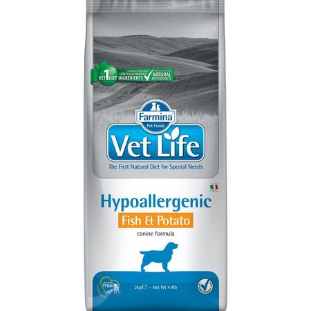 Сухой корм Farmina Vet Life Natural Diet Dog Hypoallergenic Fish amp Potato для собак при пищевой аллергиинепереносимости с рыбой и картофелем - 2 кг 3306₽