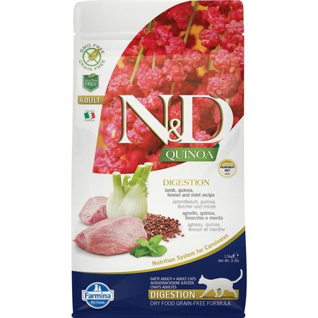 Farmina N ampD Quinoa Cat Grain Free Digestion Lamb сухой беззерновой корм для взрослых кошек для поддержки пищеварения с ягненком и киноа - 15 кг 3872₽