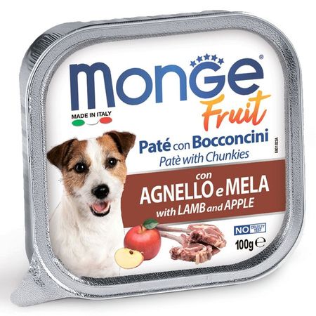 Monge Dog Fresh полнорационный влажный корм для собак с ягненком и яблоком кусочки в паштете в ламистерах - 100 г 3514₽