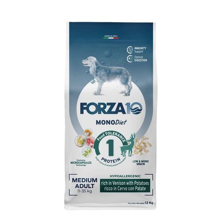 Forza10 Medium Diet сухой корм для взрослых собак средних пород при аллергии из оленины с картофелем с микрокапсулами - 12 кг 8719₽