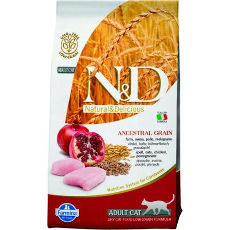 Сухой корм Farmina N ampD Low-Grain Feline Chicken amp Pomegranate Adult низкозерновой для взрослых котов и кошек с курицей гранатом спельтой и овсом 12696₽