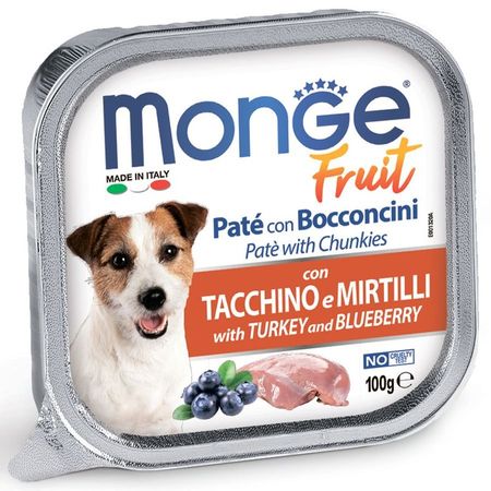 Monge Dog Fresh полнорационный влажный корм для собак с индейкой и черникой кусочки в паштете в ламистерах - 100 г 3904₽