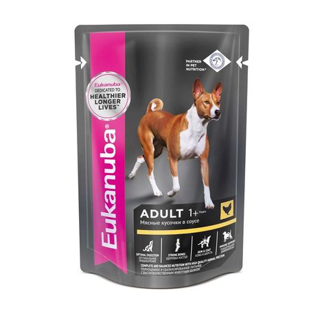 Eukanuba Adult полнорационный влажный корм для собак с курицей кусочки в соусе в паучах - 100 г 1704₽