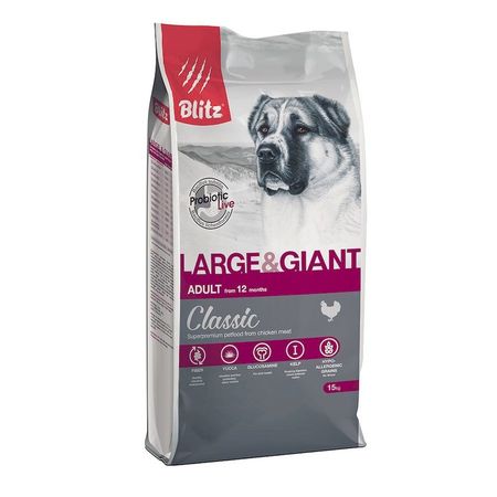 Blitz Classic Adult Large amp Giant Breed полнорационный сухой корм для собак крупных и гигантских пород с курицей 6660₽