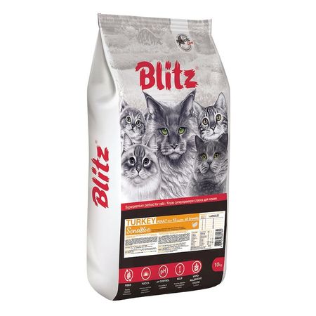 Blitz Sensitive Adult Cats Turkey полнорационный сухой корм для кошек с индейкой - 10 кг 4968₽