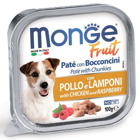 Monge Dog Fresh полнорационный влажный корм для собак с курицей и малиной кусочки в паштете в ламистерах - 100 г 3904₽