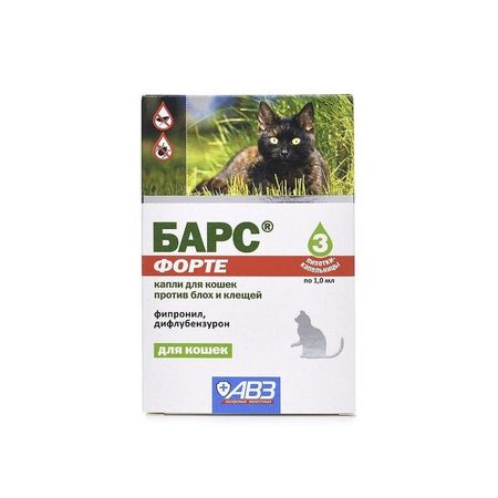 АВЗ Барс Форте капли инсектоакарицидные для кошек от блох иксодовых и чесоточных клещей вшей власоедов - 3 пипетки 670₽