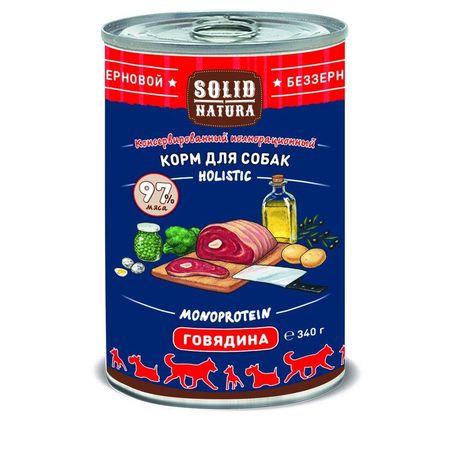 Solid Natura Holistic влажный корм для собак с говядиной кусочки в желе в консервах - 340 г 5640₽