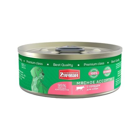 Четвероногий Гурман Мясное ассорти влажный корм для собак фарш из сердца в консервах - 100 г 1 шт 690₽
