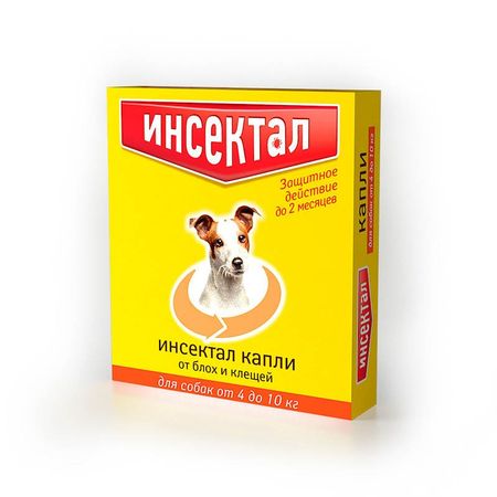 Инсектал капли для собак от 4-10 кг от клещей блох вшей власоедов 08 мл 193₽