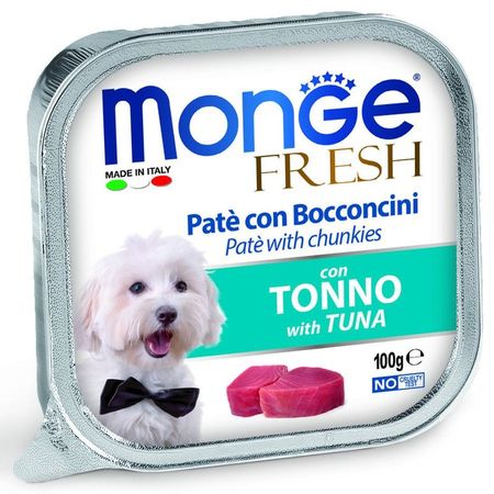 Monge Dog Fresh полнорационный влажный корм для собак с тунцом кусочки в паштете в ламистерах - 100 г 3341₽