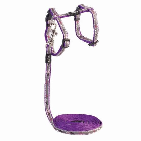 Rogz Комплект для кошек поводок и шлейка размер XS серия Night Cat Длина 180 см фиолетовый 1336₽