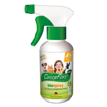GreenFort NEO БиоСпрей для кошек кроликов и собак от клещей, блох, вшей, власоедов, комаров, слепней 200 мл