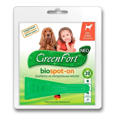 GreenFort NEO Биокапли для собак 10-25 кг от клещей блох вшей власоедов комаров слепней 15 мл 355₽