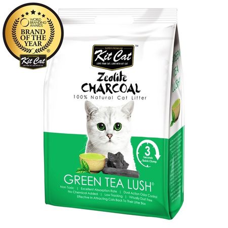 Kit Cat Zeolite Charcoal Green Tea Lush цеолитовый комкующийся наполнитель с ароматом зеленого чая - 4 кг 663₽