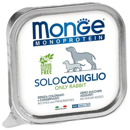 Monge Dog Monoprotein Solo полнорационный влажный корм для собак беззерновой паштет с кроликом в ламистерах - 150 г 1 шт 212₽