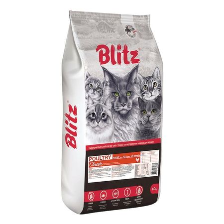 Blitz Classic Adult Cats Poultry полнорационный сухой корм для кошек с домашней птицей - 10 кг 4725₽