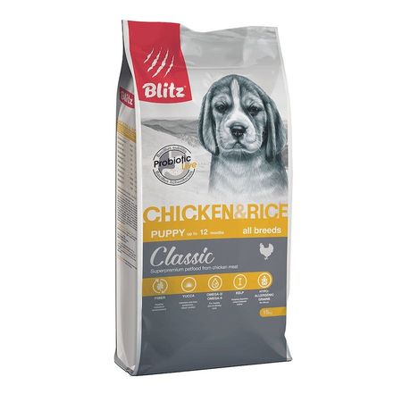Blitz Classic Puppy Chicken amp Rice полнорационный сухой корм для щенков и юниоров с курицей и рисом 3914₽