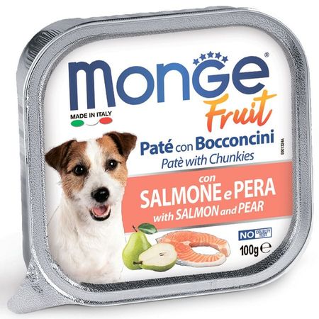Monge Dog Fruit полнорационный влажный корм для собак с лососем и грушей кусочки в паштете в ламистерах - 100 г 3904₽