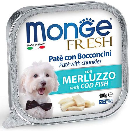 Monge Dog Fresh полнорационный влажный корм для собак с треской кусочки в паштете в ламистерах - 100 г 3712₽