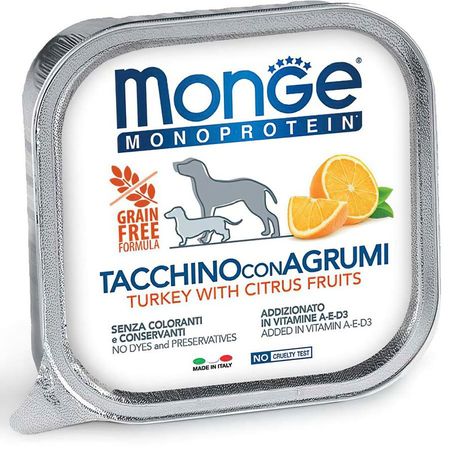 Monge Dog Natural Monoprotein Fruits полнорационный влажный корм для собак паштет с индейкой и цитрусовыми в ламистерах - 150 г 6072₽