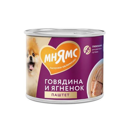 Мнямс Здоровые Суставы паштет для взрослых собак всех пород из говядины и ягненка в консервах - 200 г 12 шт в уп 2028₽