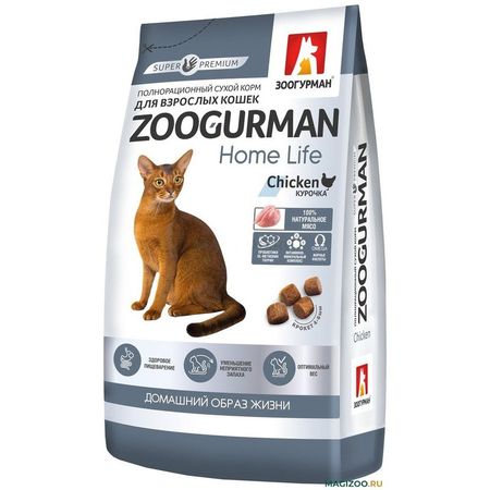 Зоогурман Home Life полнорационный сухой корм для домашних кошек с курицей - 350 г 238₽