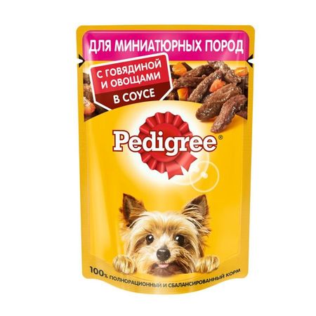 Pedigree полнорационный влажный корм для собак миниатюрных пород с говядиной и овощами кусочки в соусе в паучах - 85 г 816₽
