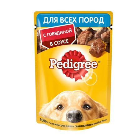 Pedigree полнорационный влажный корм для собак с говядиной кусочки в соусе в паучах - 85 г 896₽