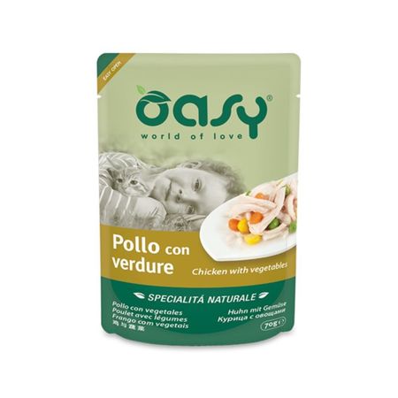 Oasy Wet Cat Specialita Naturali Chicken Vegetables влажный корм для взрослых кошек, дополнительное питание с КУРИЦЕЙ и овощами, в паучах - 70 г (24 шт)