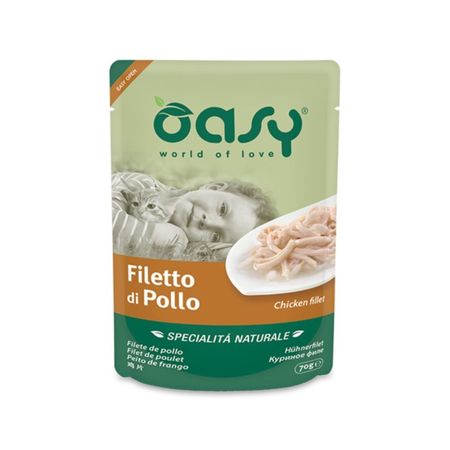 Oasy Wet Cat Specialita Naturali Chicken влажный корм для взрослых кошек, дополнительное питание с КУРИЦЕЙ, в паучах - 70 г (24 шт)