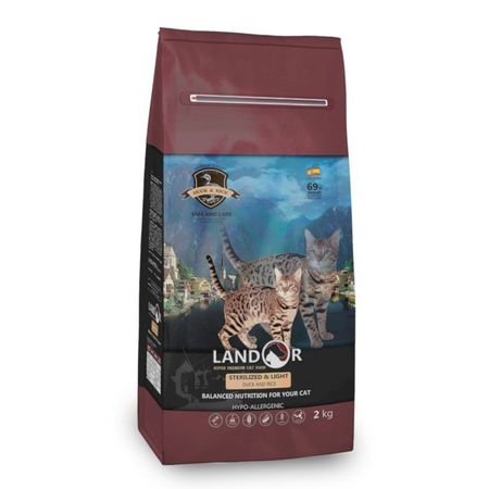 Landor Sterilized amp Light полнорационный сухой корм для кошек с избыточным весом и стерилизованных с уткой и рисом 7853₽