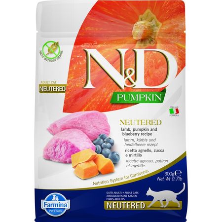 Farmina N &amp;D Pumkin Lamb  &amp; Blueberry Neutered сухой корм для стерилизованных кошек с тыквой, ягненком и черникой - 300 г