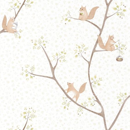 Обои детские Casadeco Rose Nino 85617110 Винил на флизелине 0531005 ЗеленыйБежевый ЖивотныеДеревья 4250₽
