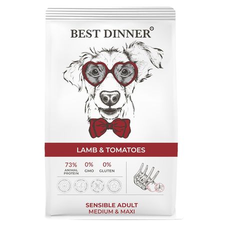 Best Dinner Adult Sensible Medium amp Maxi Lamb amp Tomatoes сухой корм для собак средних и крупных пород склонных к аллергии и проблемам с пищеварением с ЯГНЕНКОМ и томатами - 15 кг 9992₽