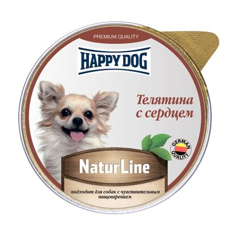 Happy Dog Natur Line полнорационный влажный корм для собак и щенков паштет с телятиной и сердцем в ламистерах - 125 г 1772₽