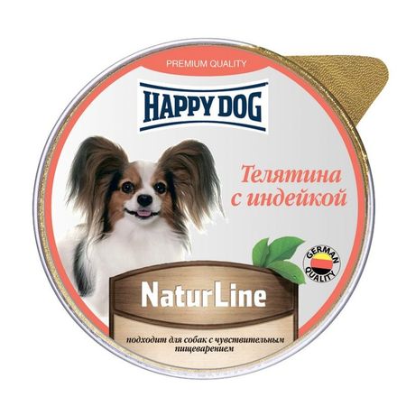 Happy Dog Natur Line полнорационный влажный корм для собак и щенков паштет с телятиной и индейкой в ламистерах - 125 г 1701₽