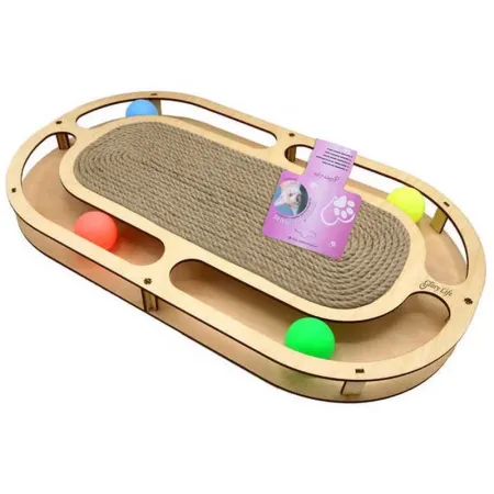 Glory Life игровой комплекс для кошек Стадион с шариками и когтеточкой из каната, 49х27х3,6 см