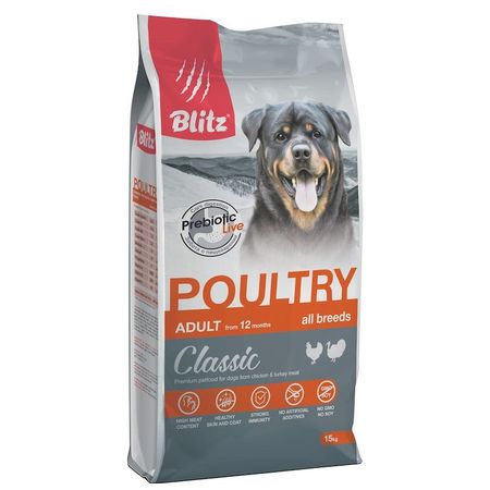 Blitz Classic Adult Dog полнорационный сухой корм для собак с домашней птицей - 15 кг 4689₽