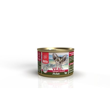 Blitz Holistic Veal полнорационный влажный корм для кошек паштет с телятиной в консервах - 200 г 238₽