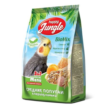 Happy Jungle сухой корм для средних попугаев при линьке - 500 г 194₽