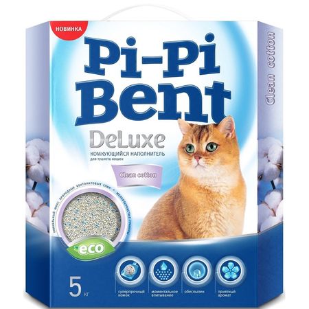 Pi-Pi Bent DeLuxe Clean Cotton комкующийся наполнитель для кошачьих туалетовс ароматом чистого хлопка 5 кг 909₽