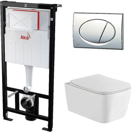 Комплект унитаза WellWant Tesoro WWU01111W с инсталляцией Alcaplast Sadromodul AM1011120-31 RU M71-0001 с сиденьем Микролифт и клавишей смыва Хром 34188₽