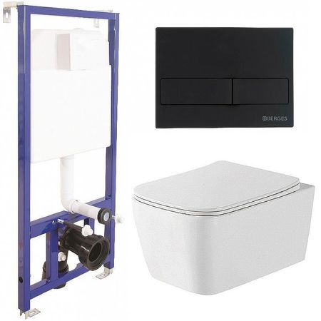 Комплект унитаза WellWant Tesoro WWU01111W с инсталляцией Berges Novum L5 040215 с сиденьем Микролифт и Черной матовой клавишей смыва 25595₽