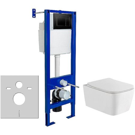 Комплект унитаза WellWant Tesoro WWU01111W с инсталляцией Berges Wasserhaus Atom 410 040332 с сиденьем Микролифт и Черной клавишей смыва 23375₽