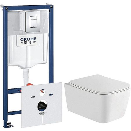 Комплект унитаза WellWant Tesoro WWU01111W с инсталляцией Grohe Rapid SL 38775001 с сиденьем Микролифт и клавишей смыва Хром 36129₽