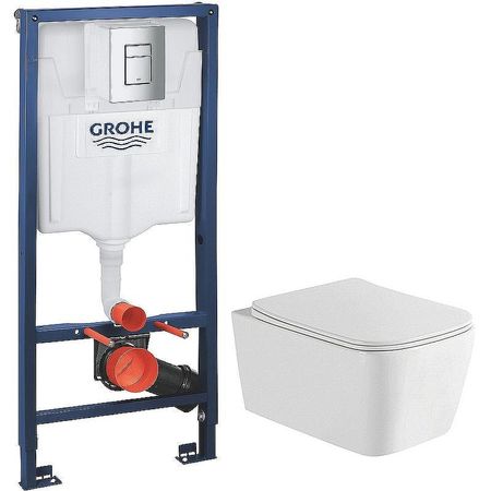 Комплект унитаза WellWant Tesoro WWU01111W с инсталляцией Grohe Rapid SL 38772001 с сиденьем Микролифт и клавишей смыва Хром 35454₽