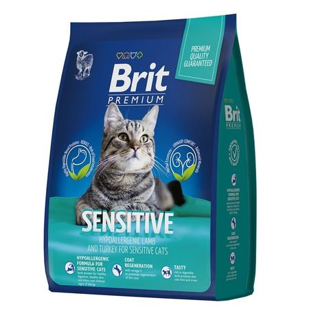 Brit Premium Cat Sensitive полнорационный сухой корм для кошек с чувствительным пищеварением с ягненком и индейкой - 2 кг 1256₽