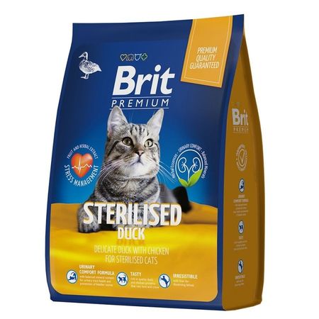 Brit Premium Cat Sterilised сухой корм для взрослых стерилизованных кошек с уткой и курицей - 2 кг 1369₽