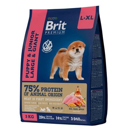 Brit Premium Dog Puppy and Junior Large and Giant полнорационный сухой корм для щенков крупных и гигантских пород с курицей - 3 кг 1490₽